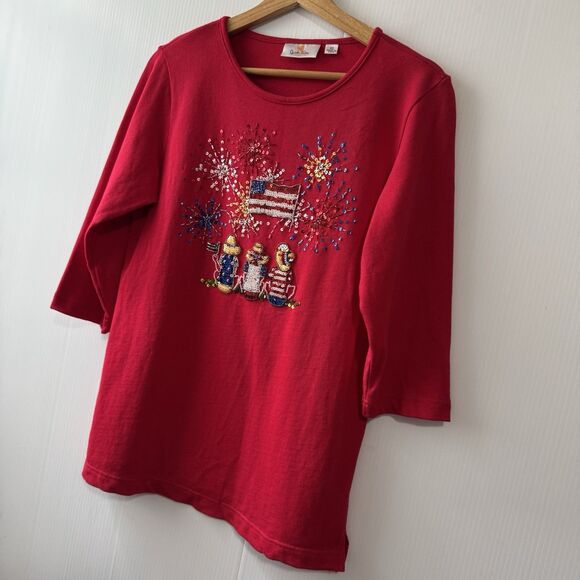 Quacker Factory Red Patriotic Embellished Sequins Fireworks July 4.Size XS - Picture 5 of 14